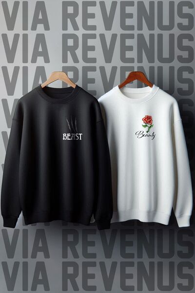 Vordevia سويت شيرت عزيزي ذو 3 خيوط - طباعة الجمال والوحش بقصة واسعة