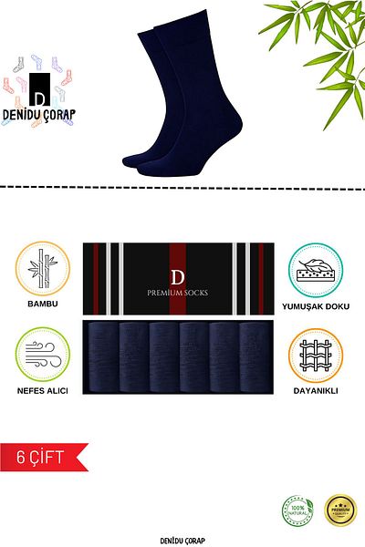 Denidu Çorap Мъжки дълги бамбукови чорапи - 6 чифта, златна серия, безшевни, парфюмирани и подходящи за пране