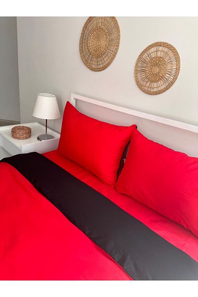 üntaş Red Double Sided Unity Duvet Cover and 2 Pillowcases - Double