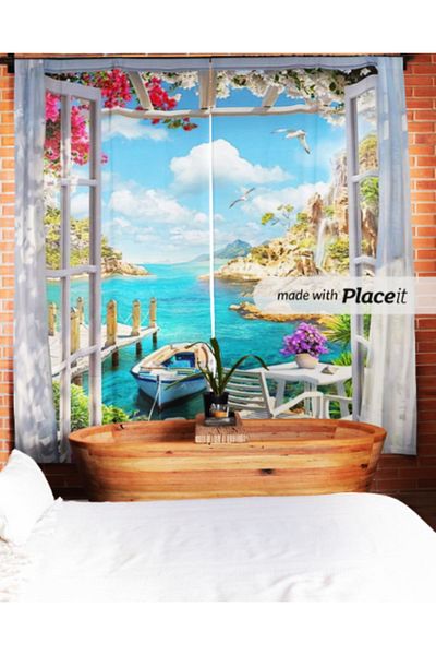 Elmas Dizayn 140 CM * 240 Micro HoneycoMb - Scenic Balcony Model, Double Wings, 2 Background Curtains