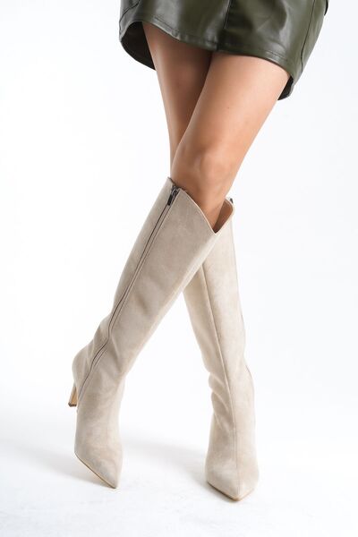 SEEM & BE Jane Süet Sivri Burun İnce Topuklu Kadın Bej Çizme