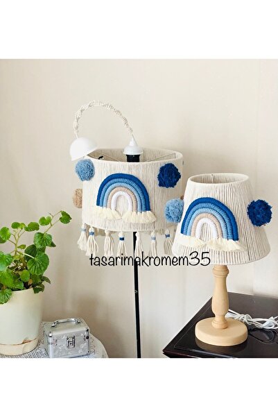 tasarimakromem35 makrome avize/abajur ikili set mavi