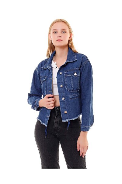 efstyle Jachetă scurtă de blugi din denim - cu șnur în talie