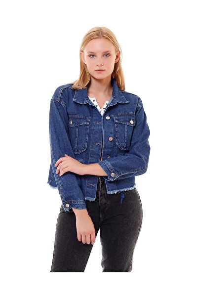 efstyle Jachetă scurtă de blugi din denim - cu șnur în talie