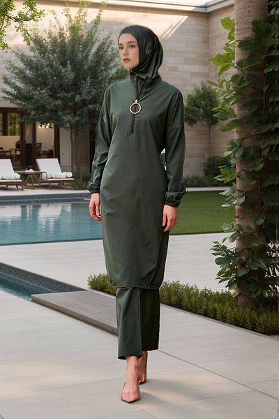 Marina Khaki Hijab Swimsuit - Parachute Fabric, Full Covered, M2406