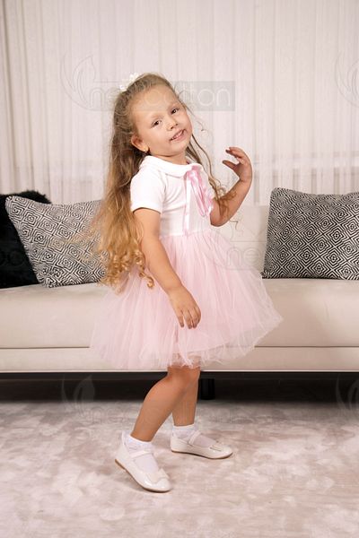neocotton Girl's Tulle Lined Baby Collar Short Sleeve Dress