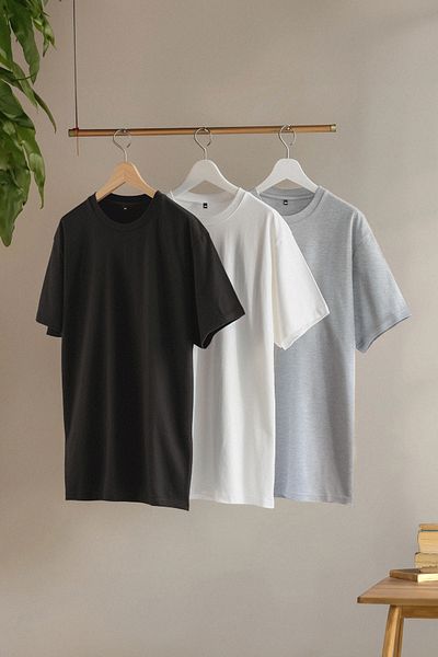 Trendyol Collection Black-Grey-White Large Size 3 Pack Regular/Normal Basic 100% Cotton T-Shirts Tmnss24Bf00059