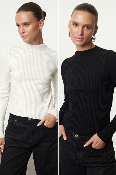 Trendyol Collection Black-Ecru 2 Pack Basic Knitwear Sweater - Twoaw25Kz00370