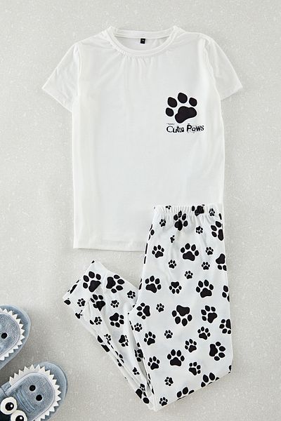 TRENDYOLKIDS Fiú pizsama szett - ekrü, nyomott, pamut, alsó felső szett TKDAW25AU00112