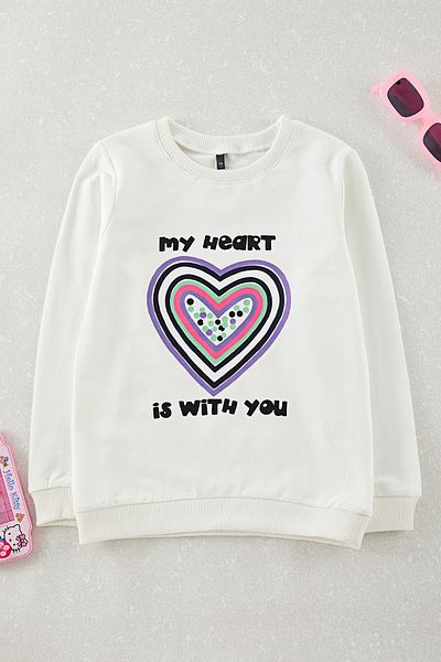 TRENDYOLKIDS Ecru*003 dívčí mikina – potištěná, bavlna, pletená Tkdaw25Sw00043