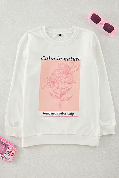 TRENDYOLKIDS Ecru*001 dívčí tištěná pletená mikina Tkdaw25Sw00043