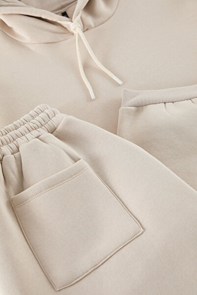 Trendyol Collection Plus Size Fleece Hooded Oversize Sweatshirt-Sweatpants Set Tmnaw25Ts00000