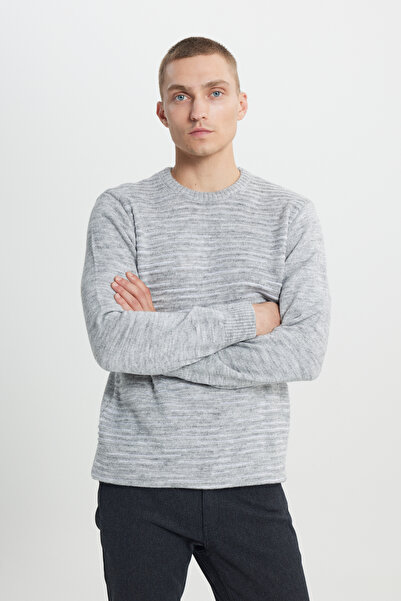 ALTINYILDIZ CLASSICS Gemusterter Strickpullover für Herren – Knochengrün, Rundhalsausschnitt, Standard-Passform