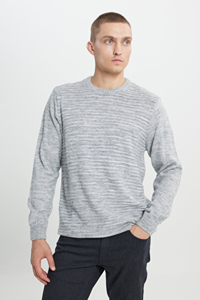 ALTINYILDIZ CLASSICS Gemusterter Strickpullover für Herren – Knochengrün, Rundhalsausschnitt, Standard-Passform