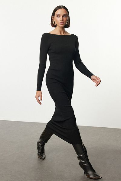Trendyol Collection Maxi šaty z černého úpletu prémiové kvality - Twoaw25El00052