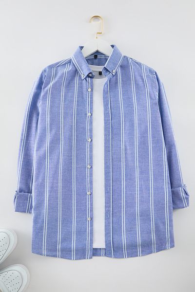 Trendyol Collection Nadelstreifen-Slim-Fit-Hemd – Knopfkragen Tmnss20Go0092