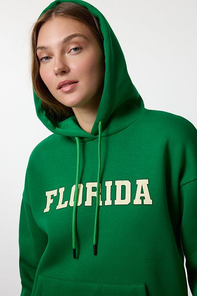 Trendyol Collection Zelená oversize fleecová městská mikina s potiskem - Twoaw24sw00438