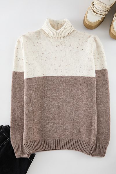 Trendyol Collection Ανδρικό πλεκτό πουλόβερ με ζιβάγκο με λεπτή εφαρμογή - Colorblock TMNAW25KZ00010