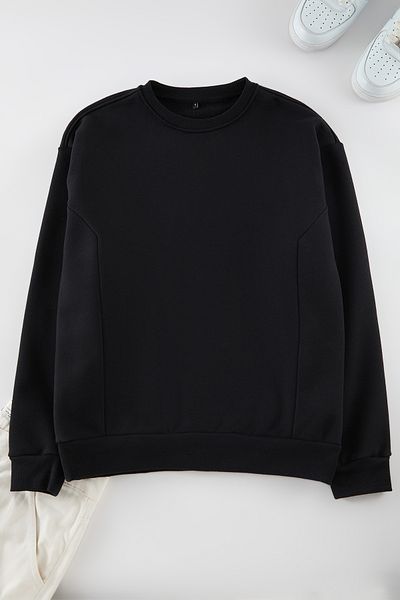 Trendyol Collection Μαύρο Oversize/Wide Cut Λεπτομέρεια ραφής Basic Φούτερ χωρίς αναγκή TMNAW25SW00130
