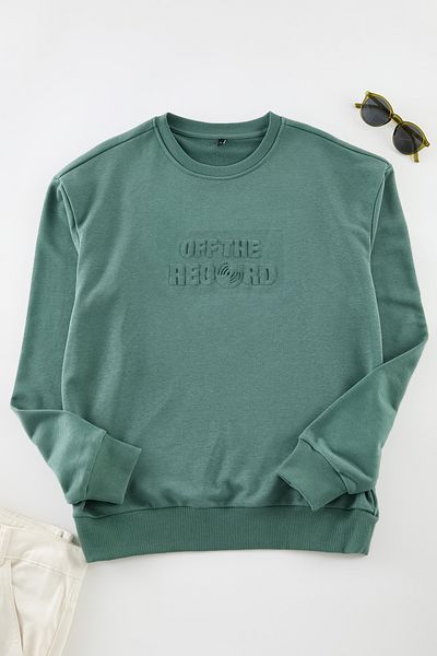Trendyol Collection Zelená oversize/široký střih s reliéfním potištěným textem bez šedé mikiny TMNAW25SW00048