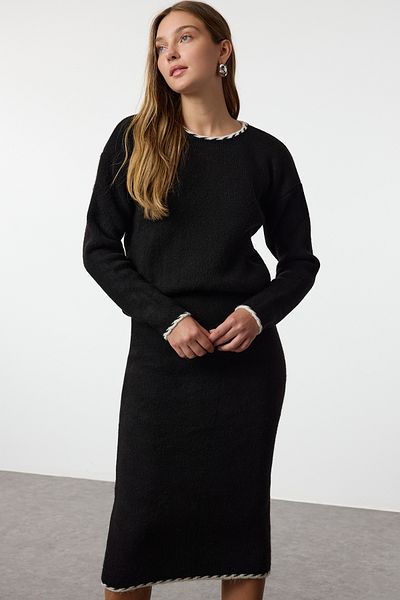 Trendyol Collection Soft Textured Black Knitwear Set - Wool Top and Bottom Set Twoaw25Au00121
