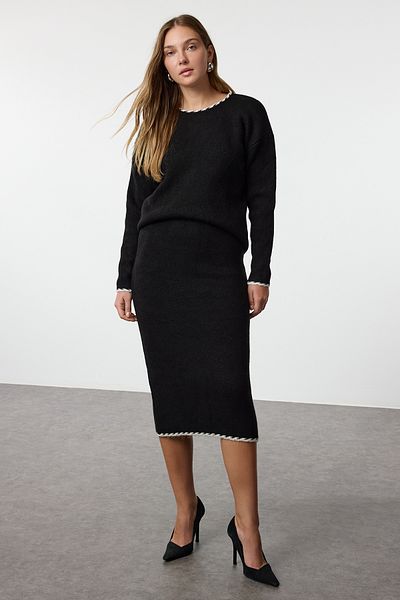 Trendyol Collection Soft Textured Black Knitwear Set - Wool Top and Bottom Set Twoaw25Au00121