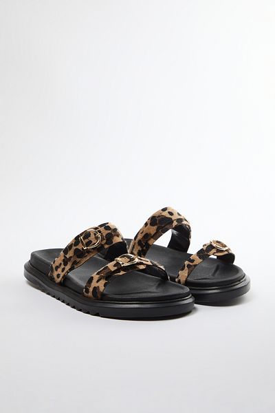 TRENDYOL SHOES Leopard Doppelschnalle Braun Dicke Sohle Damen Hausschuhe TAKAW25TE00009