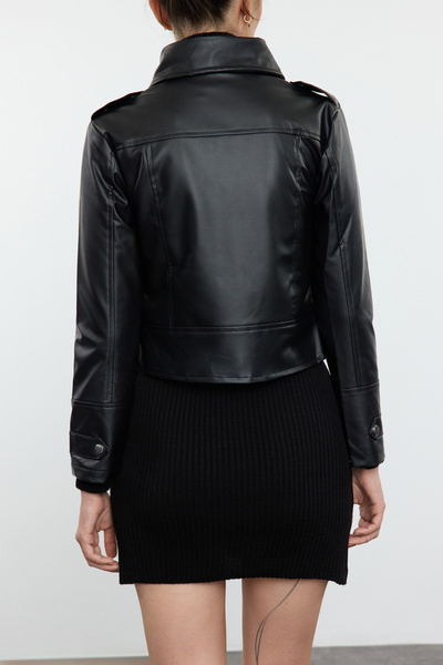 Edit by Trendyol Černá motorkářská bunda z umělé kůže - Regular Fit Tedaw25Mo00001