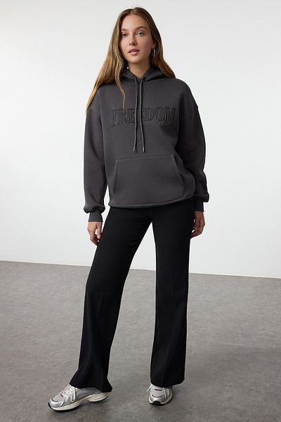 Trendyol Collection Anthracite Oversize Hooded Sweatshirt with Thick Fleece Inside - Twoaw25Sw00212