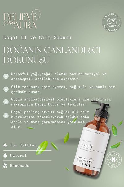 Believe Your Aura 500 ml Vitamin E Aloe Vera and Shea Butter Added 100% Natural Clove Oil Liquid Hand Soap