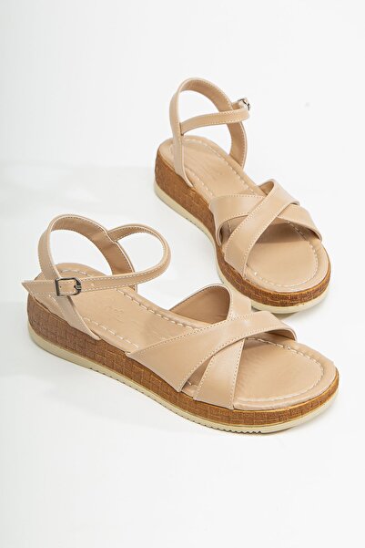 GULT Γυναικεία καλοκαιρινά χιαστί σανδάλια Nude