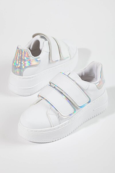 GULT Women's Thick Sole Sports Velcro Strap White Shoes