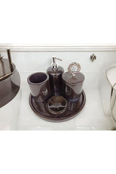 Pietro Di Marble Siyah Mermer Klasik Model 5 Parça Gümüş Renk Halka Aksesuarl...