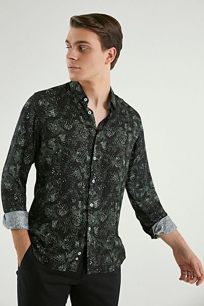 Twn Πουκάμισο Slim Fit Green 100% Viscose