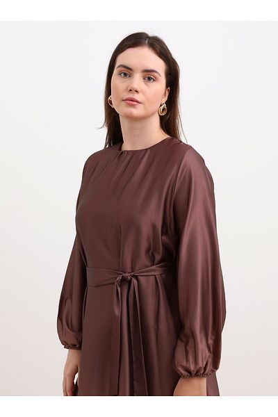 ALİA Beige Brown Satin Dress - Plus Size, Gradient Pattern, Alia