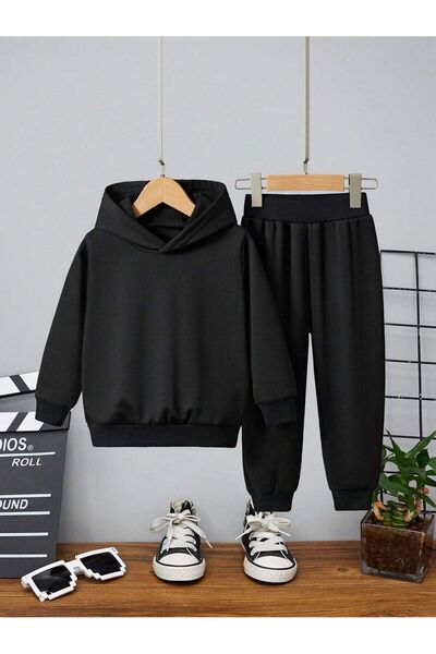 şetakids Детски унисекс спортен екип с качулка, голям размер, с обикновен пам...