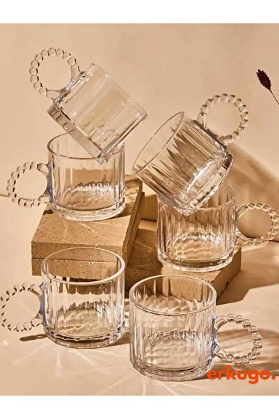 ERKUGO 6Pcs Light Resistant Beads Tea and Presentation Cups with Handles - 250 ml Bonbon