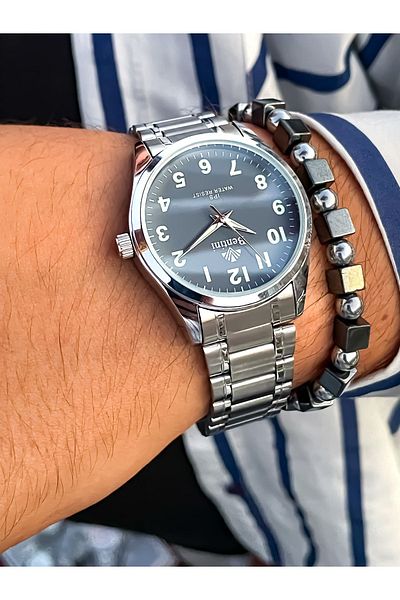 Bentini Men's Wristwatch - New Season, Silver Color, Steel Cord, 2Years Warranty, 3Atm Waterproof Bracelet Gift