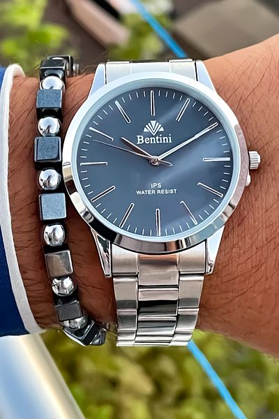 Bentini Men's Wristwatch - New Season, Silver Color, Steel Cord, 2Years Warranty, 3Atm Waterproof Bracelet Gift