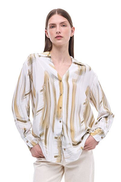 Perspective Serenity Ekru Жіноча сорочка - Абстрактний візерунок, стандартна довжина, накладні рукави та комір сорочки