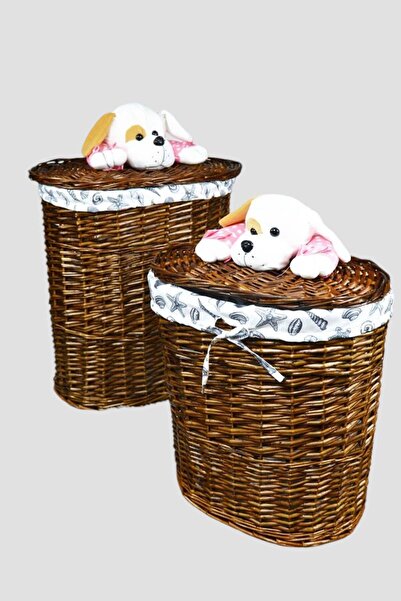 es home collection Peluş Ayıcıklı Oyuncak Sepeti Oval Kahverengi