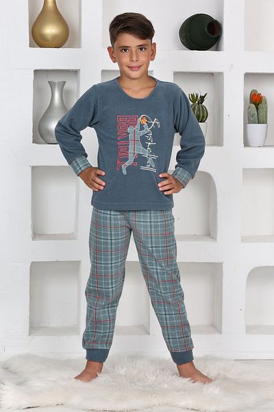 MODAREYA SET PIJAMALE PENTRU BĂIAȚI PLAID BASKET BRODAT