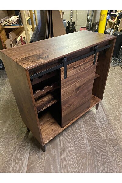 mywoodteks Endüstriyel Tarz Kayar Kapaklı Ahşap Bar Dolabı, Fonksiyonel Ve Şı...