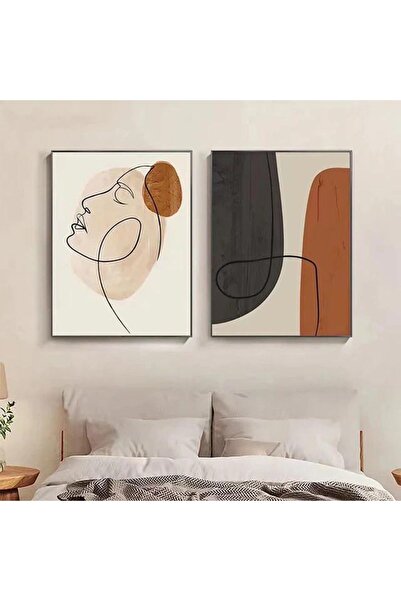 Linacci Double Black Metal Frame Woman Human Modern Line Glass Painting Set