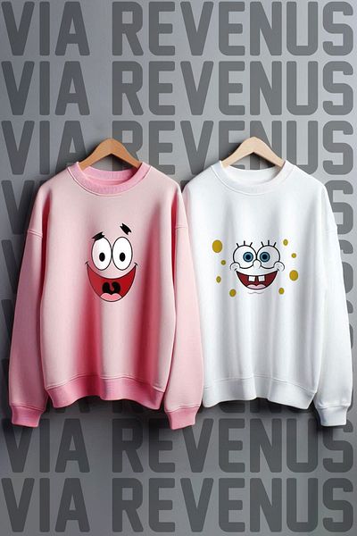 Vordevia Dear Oversize Spongebob and Patrick Printed Combination Sweatshirt