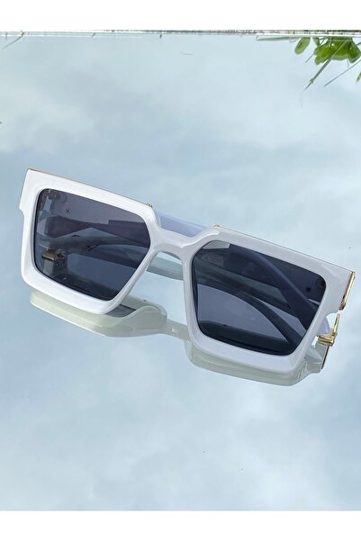 MİSE YENİ SEZON TREND  GÜNEŞ GÖZLÜĞÜ BEYAZ BÜYÜK ÇERÇEVE UV-400