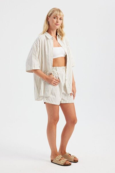 Hiccup 2 Pieces - Striped Short Sleeve Shirt and High Waist Shorts Set