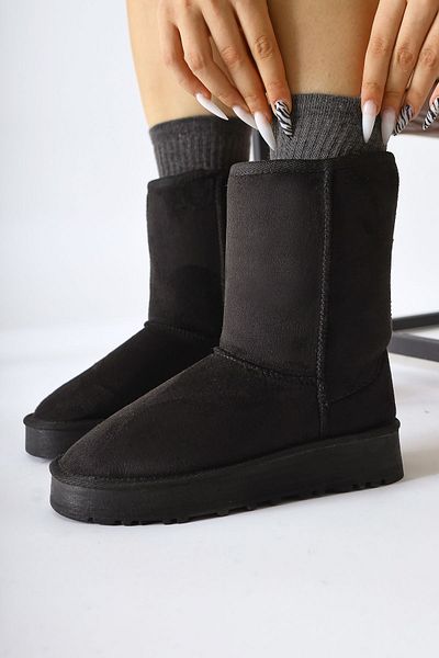 Limoya Lena-birgitta Black Suede γυναικείες μπότες με γούνα εσωτερικά, γυναικεία μποτάκια