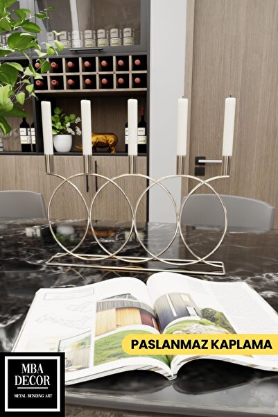 mba decor metal bending art Metal Gümüş Double Geometri Masaüstü Şamdan Mumlu...
