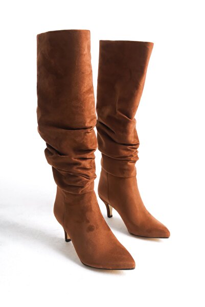 Shu Mhu Γυναικείες κοντές λεπτές μπότες με τακούνι με λεπτομέρεια